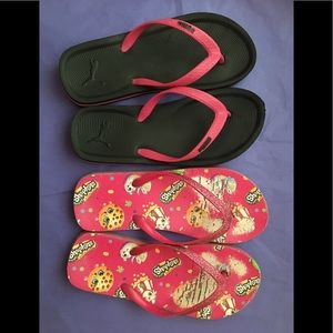Size 3 puma and shopkins flip flops